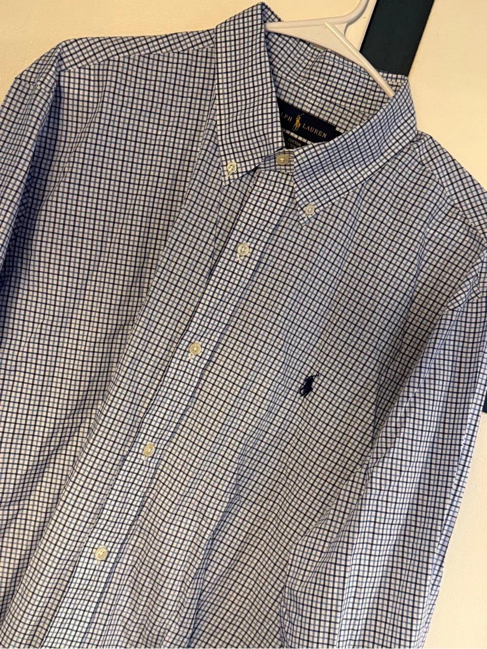Ralph Lauren Blue & White Check Button-Down Shirt XL‎ Mens Pony LongSleeve